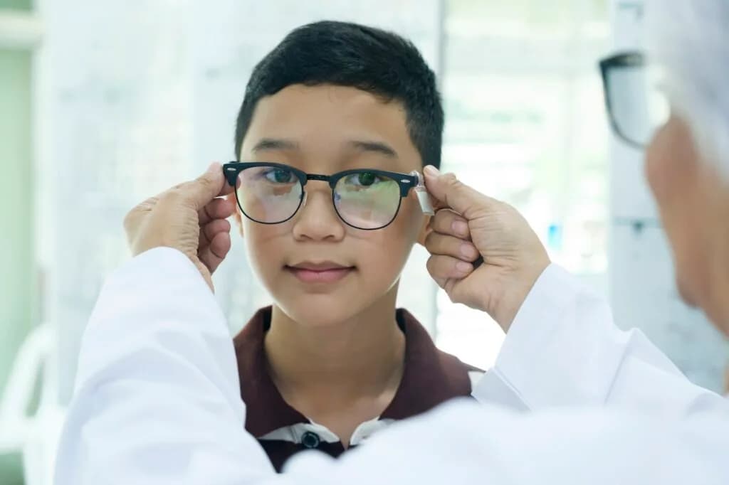 Eye care professionals with patients